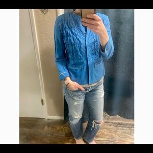 Elie Tahari blue ruched blazer size med! Super cute, casual or back to office!